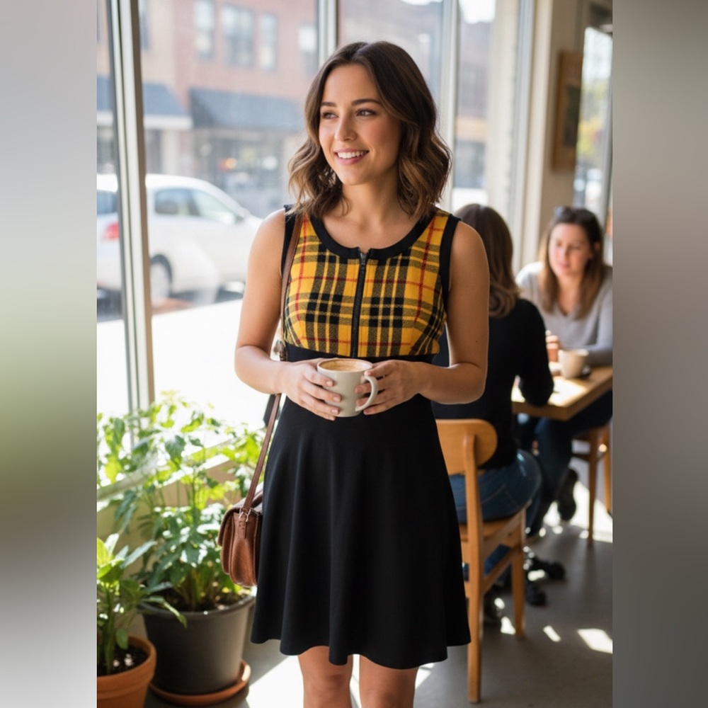 YOUNG EDWARDIAN Y2K VINTAGE 90’s CLUELESS MADRAS PLAID PRINT MINI DRESS XS  PREP